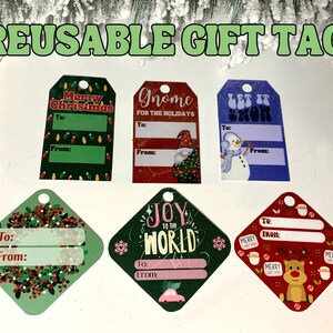 Etiquetas de regalo navideñas REUTILIZABLES / Paquete de 6 / Laminadas / Mercancía navideña / Embalaje de regalo, Tarjeta de regalo, Tarjetas navideñas, Etiquetas de regalo