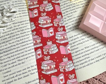 Valentine's Day Bookstacks Bookmark | Handmade Laminated Bookish Gift