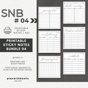 SNB4 | Printable Sticky Notes | Bundle 4 |Meal Planning, Fitness Progress, Workout Log, Grocery List|Digital Download PDF File|Plan With Bee