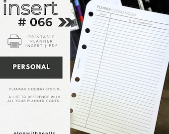 066 | Planner Coding System | Printable Planner Insert | PERSONAL | Plan With Bee | Instant Download