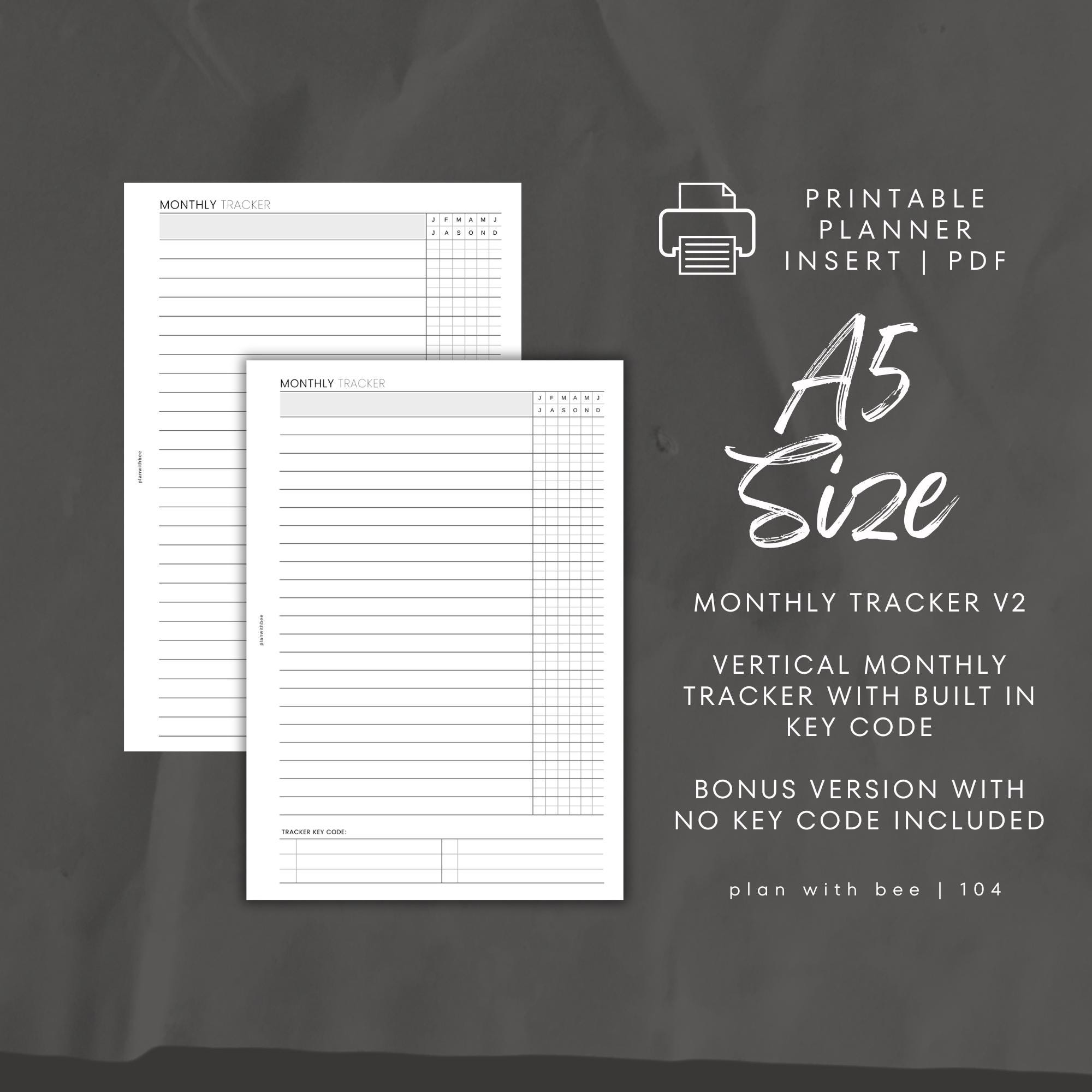 104 | Monthly Tracker V2 | Wide Lines | Key Code | Vertical Tracker ...