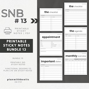 SNB13 | Printable Sticky Notes | Bundle 13 |BOLD |Appointment, Monthly, Agenda, Checklist, Imp Dates|Digital Download PDF File|Plan With Bee