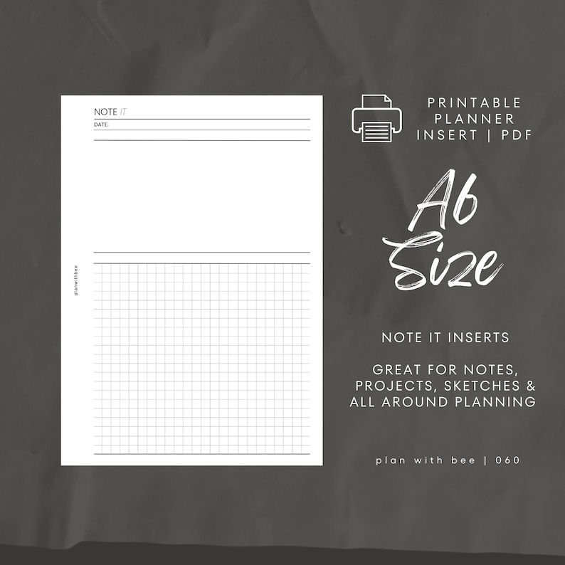 060 Note It Note Inserts Printable Planner Insert A6 Plan With Bee Instant Download 画像 1