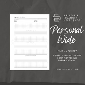 019 | Travel Overview | Printable Planner Insert | PERSONAL WIDE | Plan With Bee | Instant Download