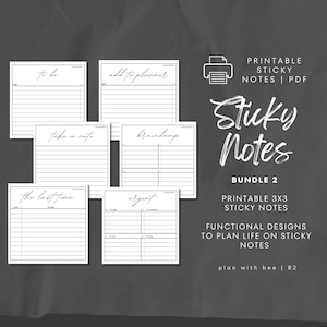 SNB2 / Post-it stampabili / Pacchetto 2 / Braindump, Urgente, Note, Da fare, Aggiungi al planner, Ultima volta / Download digitale del file PDF / Pianifica con Bee