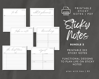 SNB2 | Printable Sticky Notes | Bundle 2 |Braindump, Urgent, Notes, To Do, Add To Planner, Last Time|Digital Download PDF File|Plan With Bee