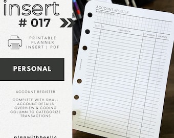 017 | Account Register | Coded / Detailed Account Register | Printable Planner Insert | PERSONAL | Plan With Bee | Instant Download