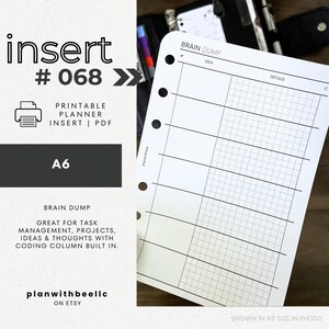068 | ブレインダンプ | コーディングコラム | 印刷可能なプランナー挿入物 | A6 | Plan With Bee | すぐにダウンロード