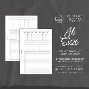 092 | Weekly Snapshot | Undated WO1P | Sun & Mon Starts | Printable Planner Insert | A6 | Plan With Bee | Instant Download