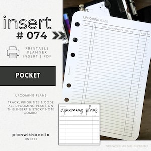 074 | Upcoming Plans Insert & Sticky Note | Printable Planner Insert | Printable Sticky Note | POCKET | Plan With Bee | Instant Download