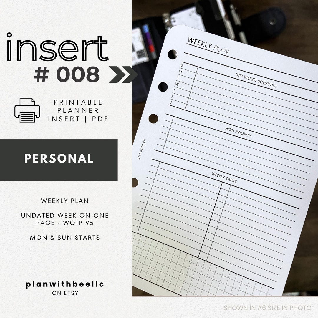 008 | Weekly Plan | Week on One Page | Undated WO1P | Printable Planner ...