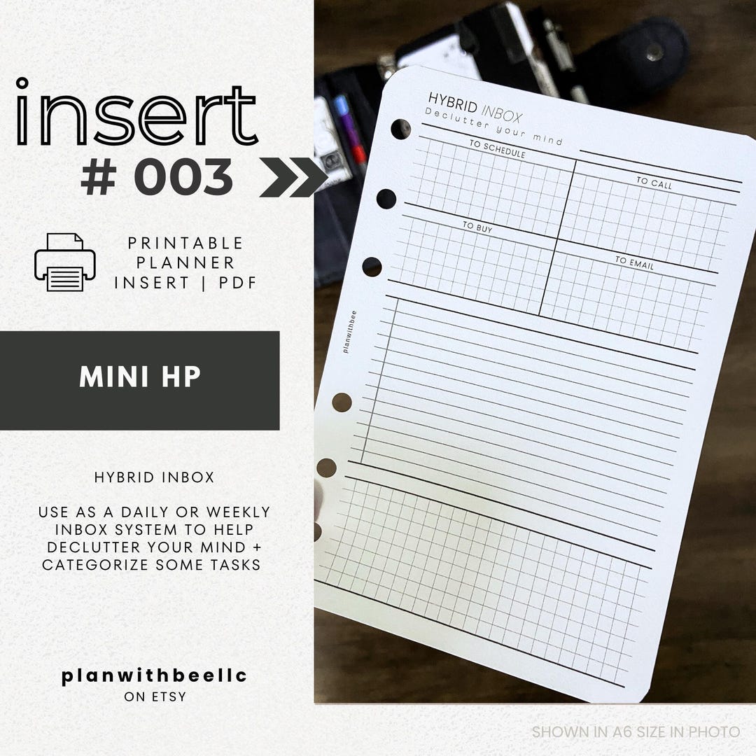 Planner Inbox Layout 003 | Hybrid Inbox | Printable Planner Insert | MINI HP | Plan With Bee ...