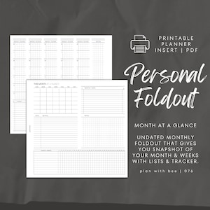 076 | Month At A Glance FOLDOUT w/ Tracker + Coded Task List | Undated | S&M Starts | Printable | PERSONAL | Plan With Bee| Instant Download