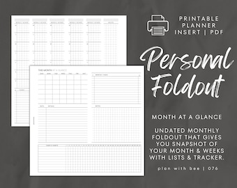 076 | Month At A Glance FOLDOUT w/ Tracker + Coded Task List | Undated | S&M Starts | Printable | PERSONAL | Plan With Bee| Instant Download