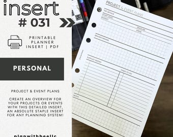 031 | Aperçu de la planification de projets et d'événements | Encart d'agenda imprimable | PERSONNEL | Planifiez avec Bee | Téléchargement instantané