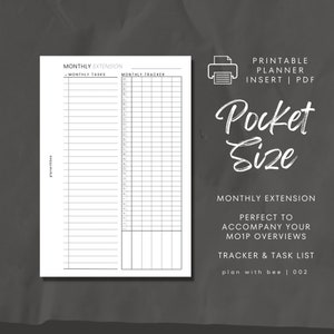 002 | Monthly Extension | Monthly Tracker & Tasks | Printable Planner Insert | POCKET | Plan With Bee | Instant Download