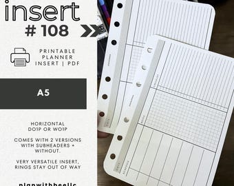 108 | Versatile DO1P/WO1P | Horizontal | Undated | Printable Planner Insert | A5 | Plan With Bee | Instant Download