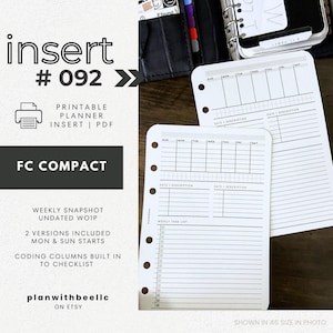 092 / Resumen semanal / Sin fecha WO1P / Comienza en domingo y lunes / Inserto de planificador imprimible / FCC / Planifica con abejas / Descarga instantánea
