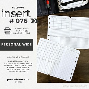076 | Month At A Glance FOLDOUT w/ Tracker + Coded Task List | Undated | S&M Starts | Printable | PERSONAL WIDE|PlanWithBee|Instant Download