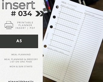 034 | Meal Planning & Grocery List | A5 | Plan With Bee | Instant Download