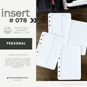 078 | Coded Checklists | Multiple Versions | Built In Coding Column | Printable Planner Insert | PERSONAL | Plan With Bee | Instant Download