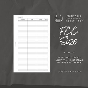 Nr.050 | Wunschliste | Druckbare Kalendereinlage | FSC | Plan mit Biene | Sofort Download