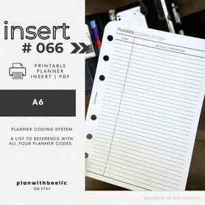 066 | プランナーコーディングシステム | 印刷可能なプランナーインサート | A6 | Plan With Bee | すぐにダウンロード