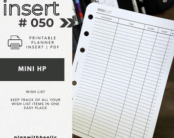 050 | Liste de souhaits | Encart d'agenda imprimable | MINI HP | Planifiez avec Bee | Téléchargement instantané