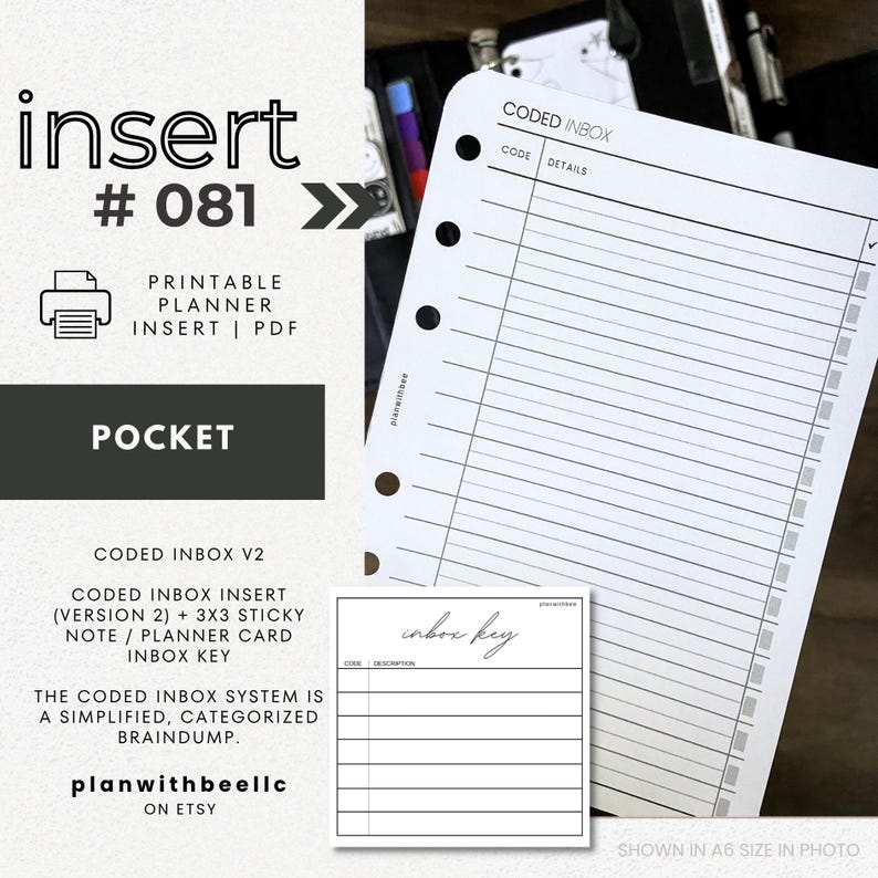 Planner Inbox Notebook 081 | Coded Inbox Version 2 | Coded Inbox Insert + Sticky Note Key ...