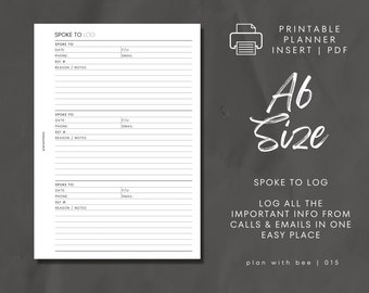 015 | Spoke To Log | Printable Planner Insert | A6 | Plan With Bee | Instant Download