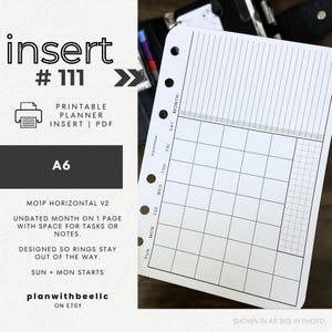111 | MO1P | Horizontal v2 | Undated | Printable Planner Insert | A6 | Plan With Bee | Instant Download
