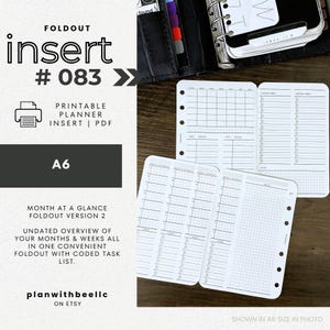083 | Month At A Glance FOLDOUT v2 | Undated | Monthly + Weekly | Coded |Sun & Mon Starts | Printable | A6 | Plan With Bee| Instant Download