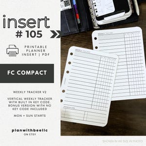 105 | ウィークリートラッカー V2 | ワイドライン | キーコード | 縦型トラッカー | 印刷可能なプランナーインサート | FCC | プランウィズビー | 即時ダウンロード