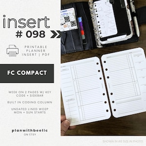 098 | WO2P w/ Key Code | Sidebar | Undated Weekly | Sun & Mon Starts | Printable Planner Insert | FCC | Plan With Bee| Instant Download