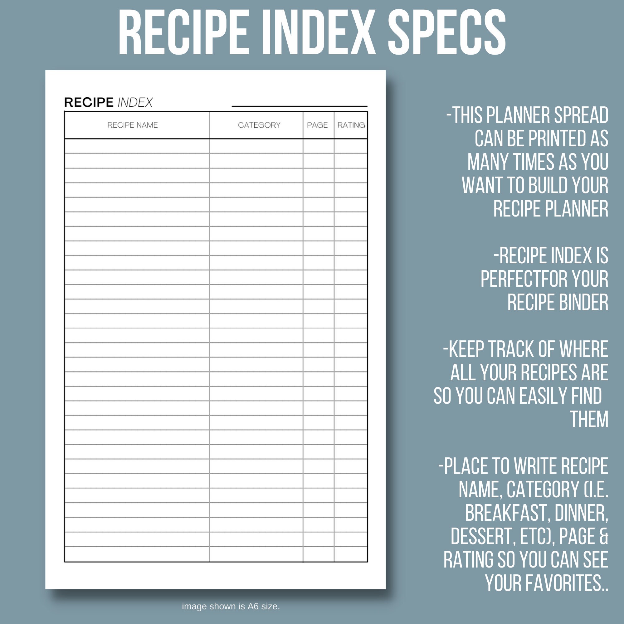 Printable Recipe Bundle Recipe Overview Recipe Index & Etsy