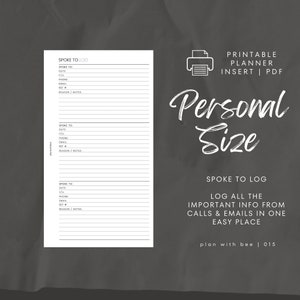 015 | Spoke To Log | Printable Planner Insert | PERSONAL | Plan With Bee | Instant Download image 2