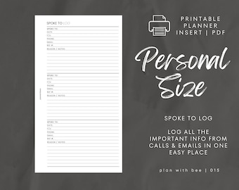 015 | Spoke To Log | Printable Planner Insert | PERSONAL | Plan With Bee | Instant Download