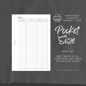 Nr.050 | Wunschliste | Druckbare Kalendereinlage | TASCHE | Plan mit Biene | Sofort Download