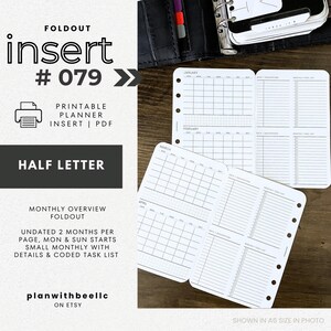 079 | 月間概要折り込み | 1ページに2ヶ月分の詳細 | 日付なし | M & S開始 | 印刷可能 | ハーフレター | プランウィズビー | すぐにダウンロード