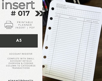 017 | Créer un compte | Création d'un compte codé / détaillé | Encart d'agenda imprimable | A5 | Planifiez avec Bee | Téléchargement instantané