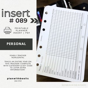 089 | 年間トラッカー（カテゴリー＆キーコードバー付き） | 印刷可能なプランナー挿入物 | パーソナル | Plan With Bee | すぐにダウンロード