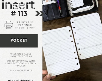 113 | Week On 2 Pages v4 | Undated Weekly | Sun & Mon Starts | Printable Planner Insert | POCKET | Plan With Bee | Instant Download