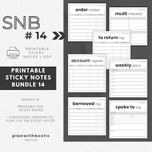 SNB14 | Printable Sticky Notes | Bundle 14 |BOLD |Spoke To, Weekly, Borrowed, MultiList, Return, Order|Digital Download PDF File|PlanWithBee