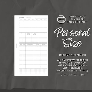 018 | Income & Expenses | Printable Planner Insert | PERSONAL | Plan With Bee | Instant Download