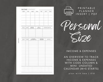 018 | Income & Expenses | Printable Planner Insert | PERSONAL | Plan With Bee | Instant Download