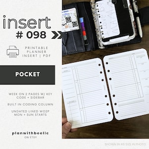 098 | WO2P w/ Key Code | Sidebar | Undated Weekly | Sun & Mon Starts | Printable Planner Insert | POCKET | Plan With Bee | Instant Download