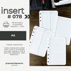 078 | コード付きチェックリスト | 複数のバージョン | コーディング欄内蔵 | 印刷可能なプランナー挿入物 | A6 | Plan With Bee | すぐにダウンロード