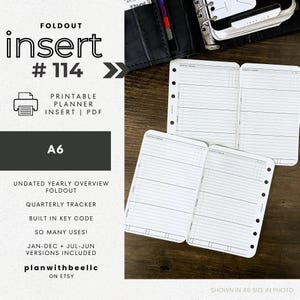 114 | Yearly Overview FOLDOUT | w/ Quarterly Tracker + Key Code | Undated | Printable | A6 | Plan With Bee| Instant Download