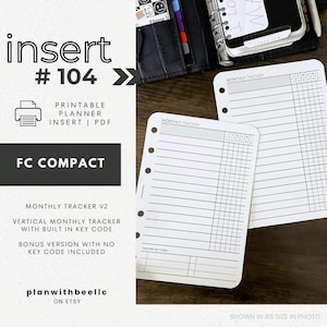 104 | 月間トラッカー V2 | ワイドライン | キーコード | 縦型トラッカー | 印刷可能なプランナーインサート | FCC | プランウィズビー | 即時ダウンロード