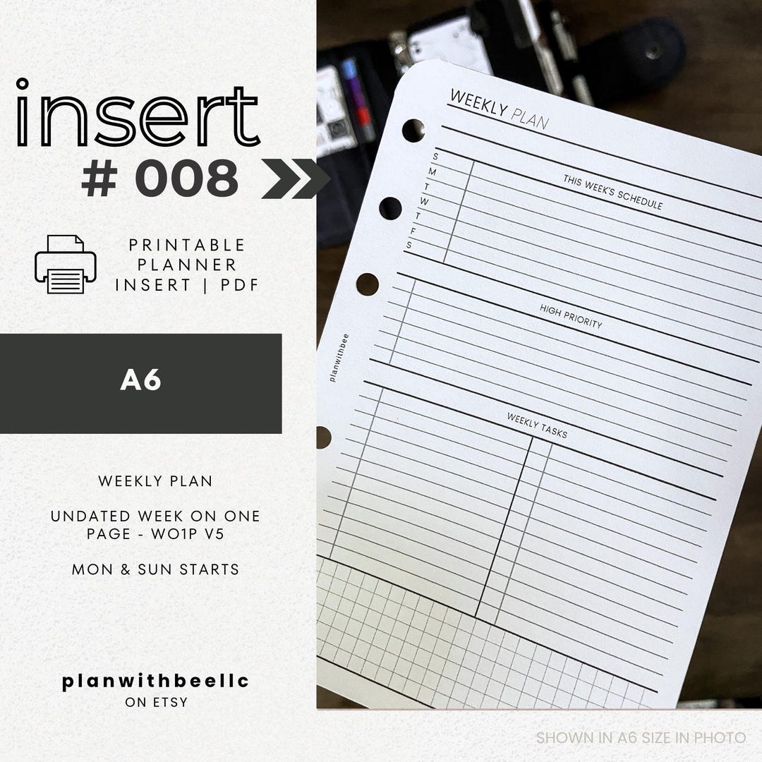 008 | Weekly Plan | Week on One Page | Undated WO1P | Printable Planner ...